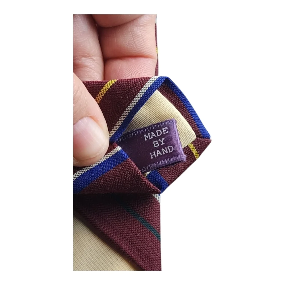Polo Ralph Lauren Wool Silk Tie Burgundy Stripe Made USA Handcrafted Purple Tag